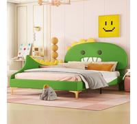 Sweiko 140x200cm lit d'enfant, forme de dinosaure de dessin animé, lit plat, matériel PU, vert