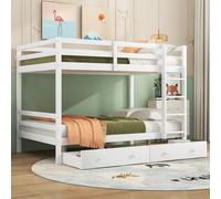 Sweiko 140x200cm Lits superposés Lits d'enfant avec tiroirs, espace de rangement, rampes hautes, blanc