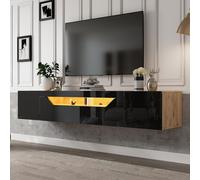 Sweiko 180x37x36cm Armoire TV avec 3 compartiments de rangement Lowboard , armoire suspendue flottante, armoire TV haute brillance avec éclairage LED,table TV,montage mural, convient pour TV 75 pouces