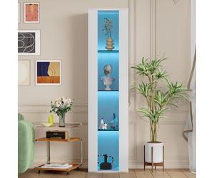 Sweiko 40 x 29 x 170 cm, vitrine multifonctionnelle, cloison en verre, lumière LED changeant de couleur, réglage par télécommande/application, plateau en acrylique, design sobre, blanc