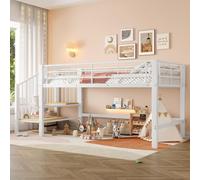 Sweiko 90 x 200 Lit mezzanine mi-hauteur avec escalier de rangement, blanc