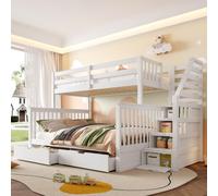 Sweiko 90 x 200 sur 140 x 200 Lit superposé avec tiroirs, espace de rangement, sans matelas, multifonctionnel, blanc