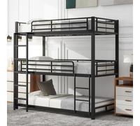 Sweiko 90x200cm Cadre de lit en métal,Lit superposé,Lit en fer, lit superposé triple pour enfants, adolescents et adultes, noir