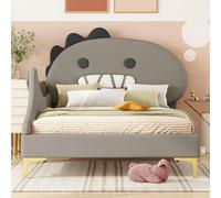 Sweiko 90x200cm lit d'enfant, forme de dinosaure de dessin animé, lit plat, matériel PU, gris