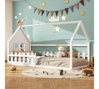 Sweiko 90x200cm lit plat, lit d'enfant, barre de maison, blanc