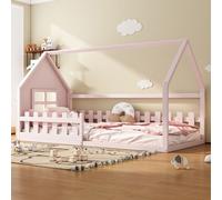 Sweiko 90x200cm Lit plat, Lit d'enfant, Barre de maison, Rose