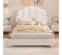 Sweiko 90x200cm Lit plat, Lit d'enfant, Plush, tête de lit mignonne, Blanc