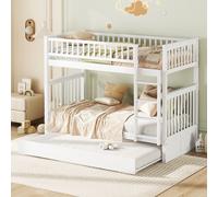 Sweiko 90x200cm Lits superposés Lits d'enfant Lits triples Lits superposés avec lit gigogne Garde-corps haut Escalier stable Blanc
