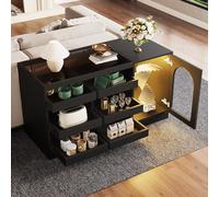 Sweiko Armoire À Tiroirs, Armoire De Salle À Manger Noire, Simple Et Moderne, Lumière LED, Convient Pour Chambre À Coucher, Salon, Salle À Manger, 6 Tiroirs, Porte D'Armoire Creuse