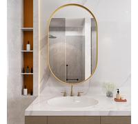 Sweiko Armoire de toilette ovale, armoire à pharmacie encastrée, armoire murale avec cadre métallique, miroir et étagères réglables, armoire de toilette avec rangement pour salle de bain, salon et cha