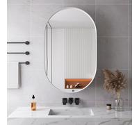 Sweiko Armoire de toilette ovale, armoire à pharmacie encastrée, armoire murale avec cadre métallique, miroir et étagères réglables, armoire de toilette avec rangement pour salle de bain, salon et cha