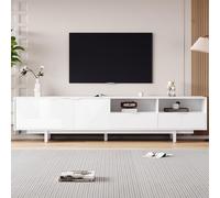 Sweiko Armoire TV moderne bohème, abstrait blanc lignes géométriques Armoire TV, décoration moderne minimaliste de porte d'armoire avec espace de rangement, 200x40x51cm, peut accueillir jusqu'à 90 pou