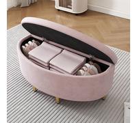 Sweiko Banc rembourré avec espace de rangement, tabouret de pied avec pieds métalliques, convient pour l'entrée, le salon, la chambre à coucher, 90 x 40 x 42 cm, rose