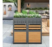 Sweiko Box pour poubelles 2 places avec toit végétal, 120-240 litres, anthracite, porte imitation bois incl. possibilité d'extension ,Box de rangement pour poubelles, Box pour poubelles (Le produit ne