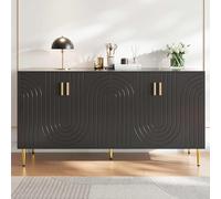 Sweiko Buffet - 152 x 40 x 75 cm - Avec quatre étagères de rangement - Pour salon, cuisine, entrée - Design ondulé unique - Noir