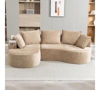 Sweiko Canapé Arrondi en Velours côtelé, Doux et Respirant, équipé de Porte-gobelets et de Poches de Rangement ; Rembourrage en Mousse Haute densité pour Un Confort Optimal (Khaki)