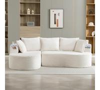 Sweiko Canapé Arrondi en Velours côtelé, Doux et Respirant, équipé de Porte-gobelets et de Poches de Rangement ; Rembourrage en Mousse Haute densité pour Un Confort Optimal (Beige)