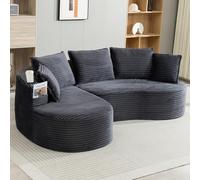 Sweiko Canapé Arrondi en Velours côtelé, Doux et Respirant, équipé de Porte-gobelets et de Poches de Rangement ; Rembourrage en Mousse Haute densité pour Un Confort Optimal (Dark Gray)