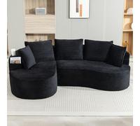 Sweiko Canapé Arrondi en Velours côtelé, Doux et Respirant, équipé de Porte-gobelets et de Poches de Rangement ; Rembourrage en Mousse Haute densité pour Un Confort Optimal (Black)
