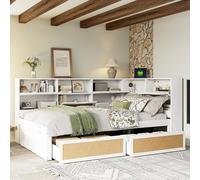 Sweiko Canapé-lit 140x200 avec tiroir Lit simple Lit d'enfant avec de nombreux compartiments de rangement et prise de charge Blanc