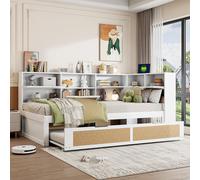 Sweiko Canapé-lit 90x200 avec lit gigogne Lit simple Lit d'enfant avec de nombreux compartiments de rangement et prise de charge Blanc