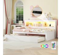 Sweiko Canapé-lit, Lit de jour, Lit de jour, 90x200cm , Avec lampes LED, Rangement côté lit, Lit gigogne, Prise électrique + USB, Sans matelas, Blanc