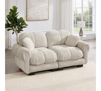 Sweiko Canapé Modulable 2 Places en Tissu Chenille 190 cm avec 2 Coussins | Système d’emboîtement, Accoudoir, Mousse Haute Densité, Montage Facile, sans Outil, pour Petit Espace et Salon, Kaki Clair