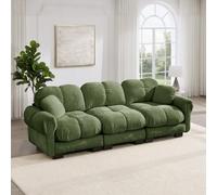 Sweiko Canapé Modulable 3 Places en Tissu Chenille 260 cm avec 2 Coussins | Système d’emboîtement, Accoudoir, Mousse Haute Densité, Montage Facile, sans Outil, pour Petit Espace et Salon, Vert