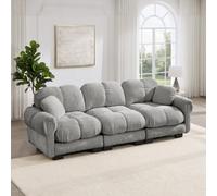 Sweiko Canapé Modulable 3 Places en Tissu Chenille 260 cm avec 2 Coussins | Système d’emboîtement, Accoudoir, Mousse Haute Densité, Montage Facile, sans Outil, pour Petit Espace et Salon, Gris