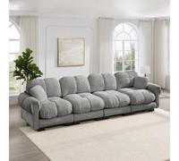 Sweiko Canapé Modulable 4 Places en Tissu Chenille 330 cm avec 2 Coussins | Système d’emboîtement, Accoudoir, Mousse Haute Densité, Montage Facile, sans Outil, pour Petit Espace et Salon, Gris