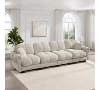 Sweiko Canapé Modulable 4 Places en Tissu Chenille 330 cm avec 2 Coussins | Système d’emboîtement, Accoudoir, Mousse Haute Densité, Montage Facile, sans Outil, pour Petit Espace et Salon, Kaki Clair