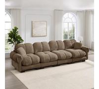 Sweiko Canapé Modulable 4 Places en Tissu Chenille 330 cm avec 2 Coussins | Système d’emboîtement, Accoudoir, Mousse Haute Densité, Montage Facile, sans Outil, pour Petit Espace et Salon, Marron