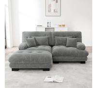 Sweiko Cloud Canapé d'angle pour salon, Chenille Canapé double avec 2 coussins lombaires et 2 coussins décoratifs, Canapé rembourré avec de larges accoudoirs et ottoman, Chenille Gris