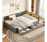 Sweiko Daybed, 140x200cm, Lit de jour, Canapé-lit, Compartiment de rangement au lit, USB+Typ C, Télécommande pour éclairage d'ambiance LED, Lit avec deux tiroirs, Lit avec sommier à lattes (sans matel