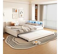 Sweiko Daybed,140x200cm, Lit de jour, Canapé-lit, Compartiment de rangement au lit, USB+Typ C, Télécommande pour éclairage d'ambiance LED, Lit avec rallonge, Lit avec sommier (sans matelas), Lin, Beig