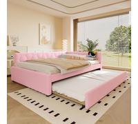 Sweiko Daybed, 140x200cm lit de jour, canapé-lit, lit avec sommier à lattes (sans matelas), avec lampe de chevet, avec lit gigogne multifonctionnel, connexion USB, type-C, matériau de confort, non-tis