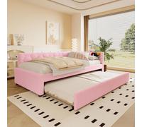 Sweiko Daybed, 90x200cm lit de jour, canapé-lit, lit avec sommier à lattes (sans matelas), avec lampe de chevet, avec lit gigogne multifonctionnel, connexion USB, type-C, matériau de confort, non-tiss
