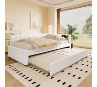 Sweiko Daybed, 90x200cm lit de jour, canapé-lit, lit avec sommier à lattes (sans matelas), avec lampe de chevet, avec lit gigogne multifonctionnel, connexion USB, type-C, matériau de confort, non-tiss