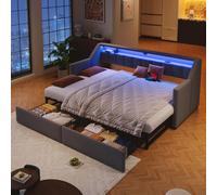 Sweiko Daybed, Lit de jour, Canapé-lit,90 x 200cm, Avec USB et Type-C, Barre de LED avec télécommande, Avec 2 tiroirs, Poches de rangement, Lit gigogne multifonctionnel , Sans matelas, Gris