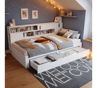 Sweiko Daybed,Lit d'enfant,90x200cm,lit simple,lit d'enfant multifonctionnel avec tiroirs,bibliothèque et armoire de rangement,coffre de lit avec espace de rangement,sans matelas,blanc