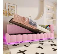 Sweiko Daybett, 90x200cm Lit de jour, canapé-lit, lit avec sommier à lattes (sans matelas), avec barre lumineuse LED, avec mécanisme de levage hydraulique, connexion USB, type-C, matériau de confort,