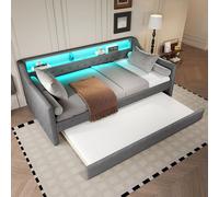 Sweiko Daylit 90 x 200cm, Canapé-lit,Lit avec rallonge, prise de charge USB, lin, gris,sans matelas
