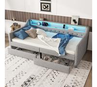 Sweiko Daylit 90 x 200cm, Canapé-lit,Lit avec tiroirs, prise de charge USB, lin, gris,sans matelas
