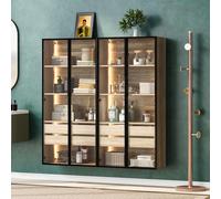 Sweiko Ensemble de 2 armoires de salle de bains, moyennes, avec baguette lumineuse, largeur 73 cm, avec 2 grands tiroirs et 2 portes, porte en verre
