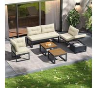 Sweiko Ensemble de mobilier de Jardin Polyvalent, doté d'un Dossier réglable sur Trois Positions et d'une Fonction d'inclinaison, avec des Coussins rembourrés épais (Beige)
