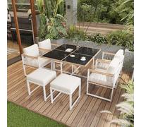 Sweiko Gartenlounge-Set,Set de 7 tables et chaises pour 6 personnes, table en verre trempé
