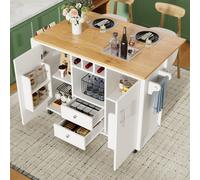 Sweiko Ilot de cuisine Armoire buffet 120 x 73 (45) x 92 cm Armoire de cuisine Chariot de cuisine et plan de travail rabattable avec porte-serviettes Étagère à épices Étagère de porte Étagère à vin et