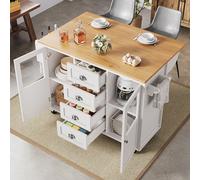 Sweiko îlot de cuisine,armoire de cuisine,armoire buffet,120x73(45)x93cm,chariot de cuisine extensible avec roulettes, porte-serviettes, étagère à épices, étagères réglables, deux portes, quatre tiroi