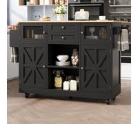 Sweiko îlot de cuisine, chariot de salle à manger avec plan de travail, armoire buffet, chariot de salle à manger avec veines de bois, porte-serviettes latéral, portes d'armoire tridimensionnelles ave