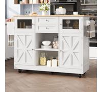 Sweiko îlot de cuisine, chariot de salle à manger avec plan de travail, armoire buffet, chariot de salle à manger avec veines de bois, porte-serviettes latéral, portes d'armoire tridimensionnelles ave